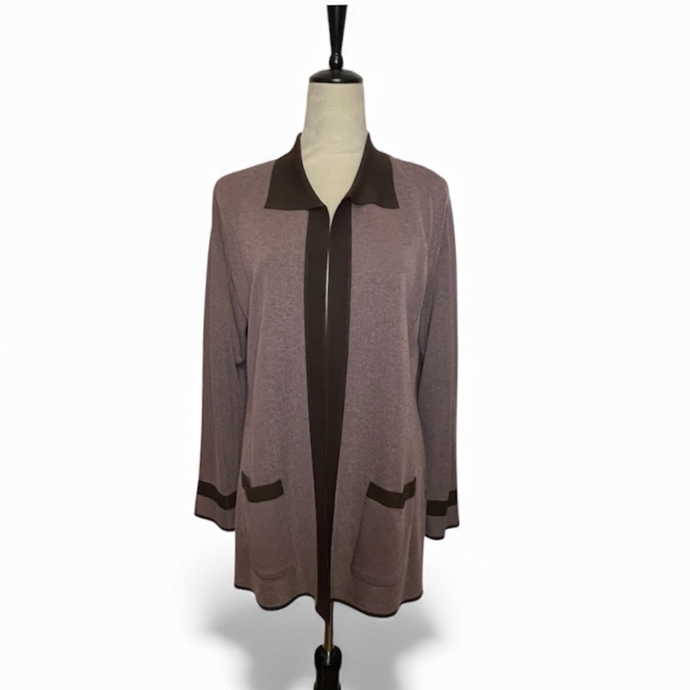 Exclusively Misook Brown Knit Open Front Sweater Cardigan